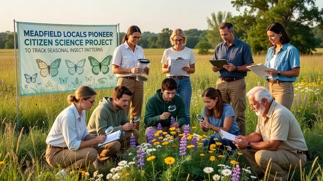 Close-up of a volunteer logging insect observations on a tablet while standing beside a flowering verge in Meadfield